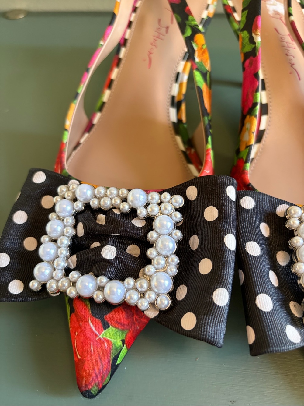 Betsey Johnson BIRDIE Floral Polka Dot Slingback Heels - Picture 5 of 10